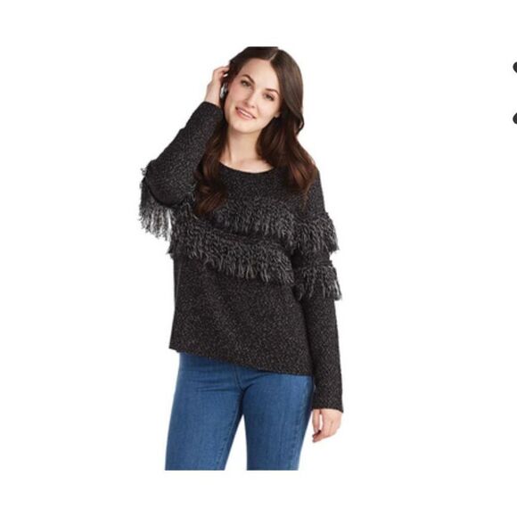 MUDPIE BECKHAM BLACK FRINGE SWEATER SMALL - Picture 1 of 5